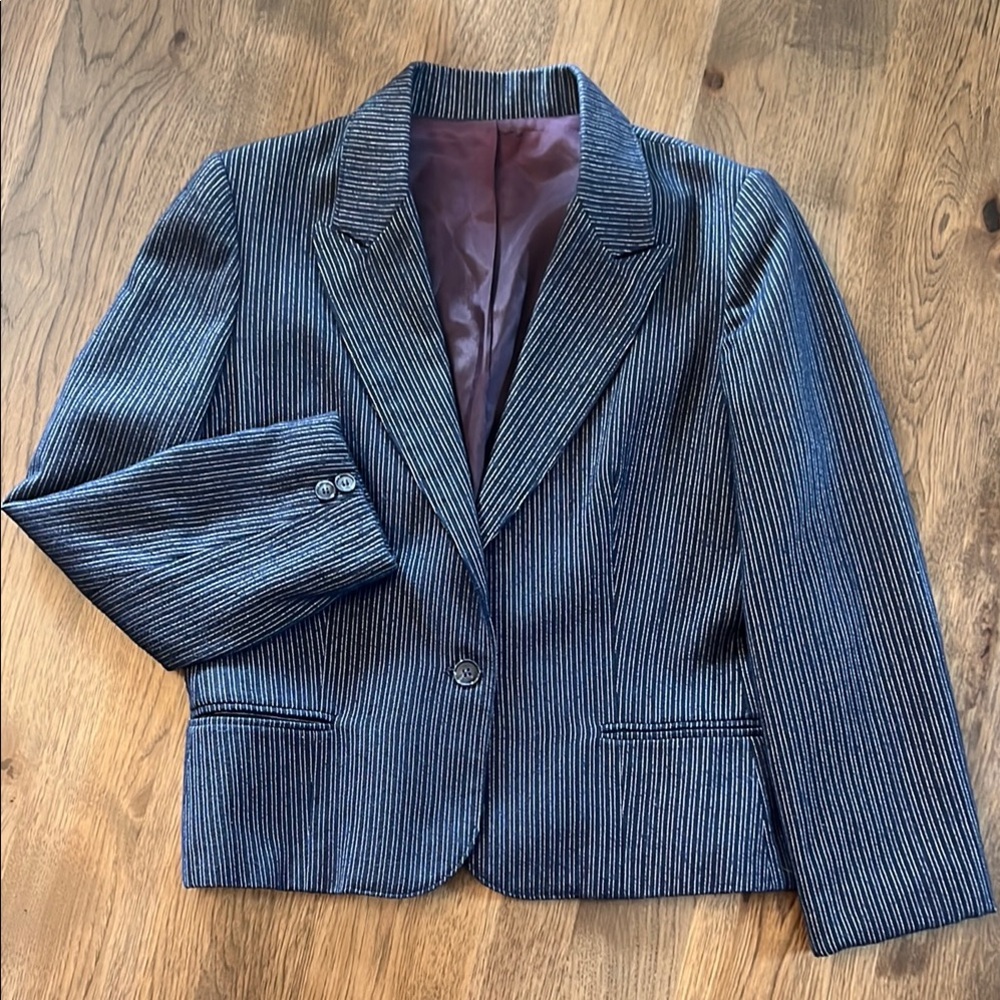 Ashley Brooke Navy With White Stripes, Purple Liner Blazer 11/12. Made in USA